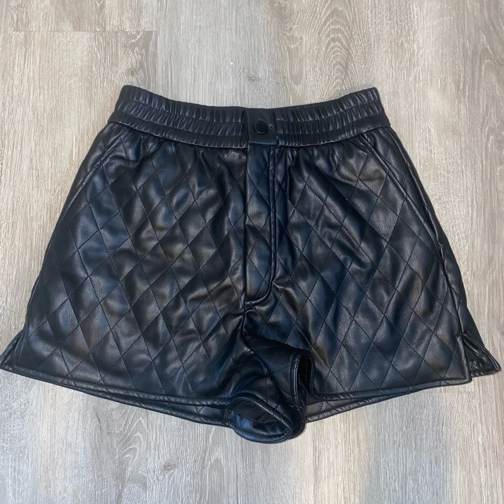 ZARA black faux leather quilted shorts